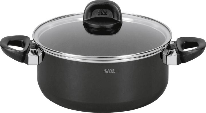 Actual product image Silit Kochtopf Bratentopf Induktion 24cm Glasdeckel 4,4l Modesto Line Silargan schwarz (Pot, Silargan, 24 x 16.50 cm)