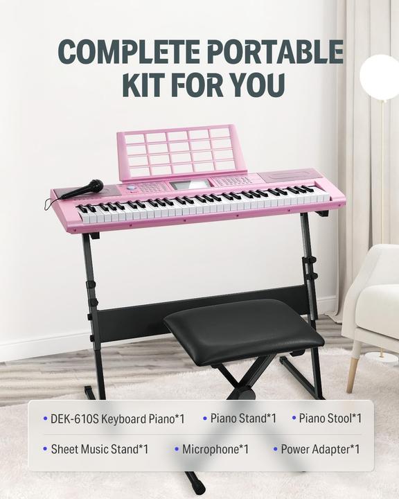 Actual product image Donner Electronic Keyboard Kit with 61 Keys, 249 Voices, Stand, Stool, Microphone (61 Keys)