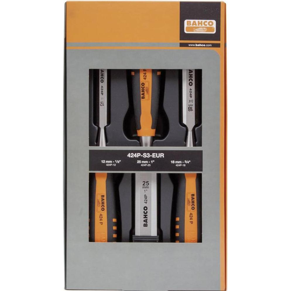 Thumbnail - Bahco, Beitel + Handhobel, Stechbeitelsatz mit gummiertem Griff - dreiteilig/Kartonverpackung (25 mm)