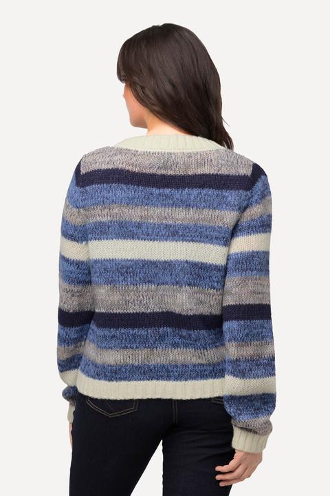 Produktbild Ulla Popken Strickjacke, Streifen, kurz, V-Ausschnitt, Langarm (58)