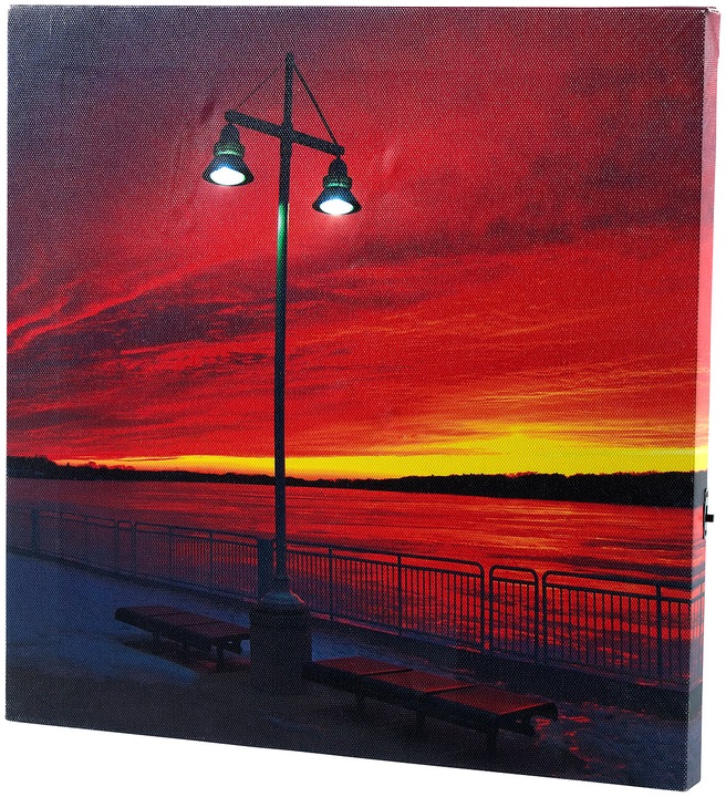 Produktbild Infactory LED-Leinwandbild mit Beleuchtung "Uferpromenade" inkl. Fernbedienung (30 x 30 cm)