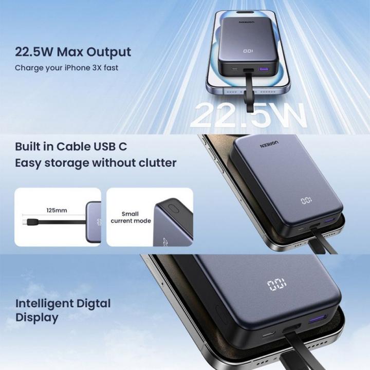 Actual product image Ugreen Power Bank 20000mAh 22.5W with Integrated USB-C Cable Powerbank - 20000 mAh (20000 mAh)