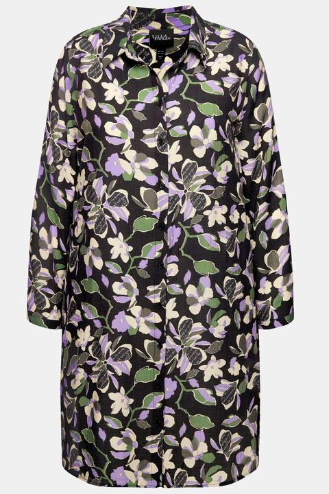 Ulla Popken Floral Button-Down Long Sleeve Tunic Dress
