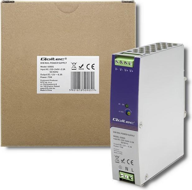 Produktbild Qoltec 50905 Industrial DIN rail power (75 W)