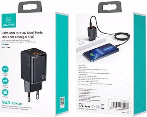 Actual product image Usams Dual Ports GaN Mini Fast Charger (33 W)