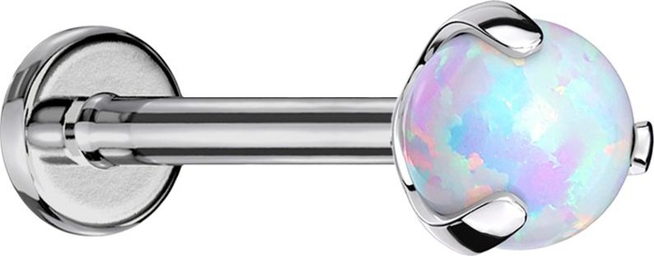 Star Piercing Micro Threadless Labret silber mit Kugel Opal weiss gefasst (Titan G23, ohne Messing)