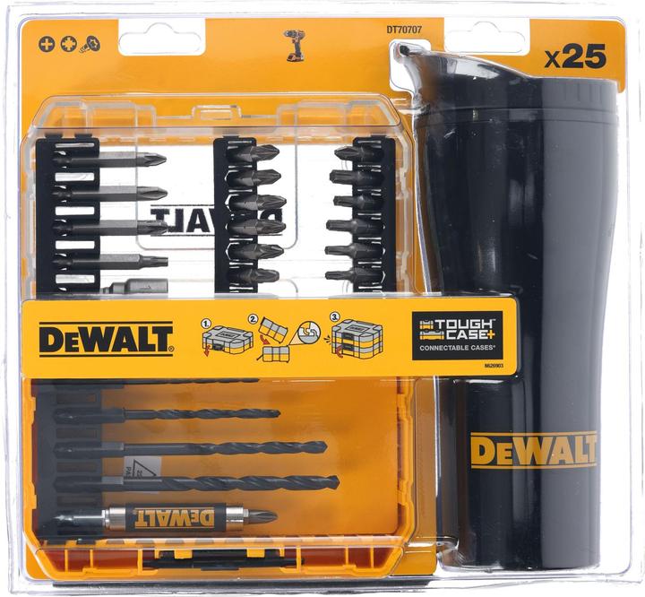 Actual product image DeWalt BitSet with cup (PH2X 25mm, Pz2x25mm, Pz3x25mm, T10 x 25 mm, T15 x 25 mm, T20/25 mm, T25x25mm, T30 x 25mm, PH2x50, Pz2x50mm, PZ3 50mm, 10 mm (hexagon socket))