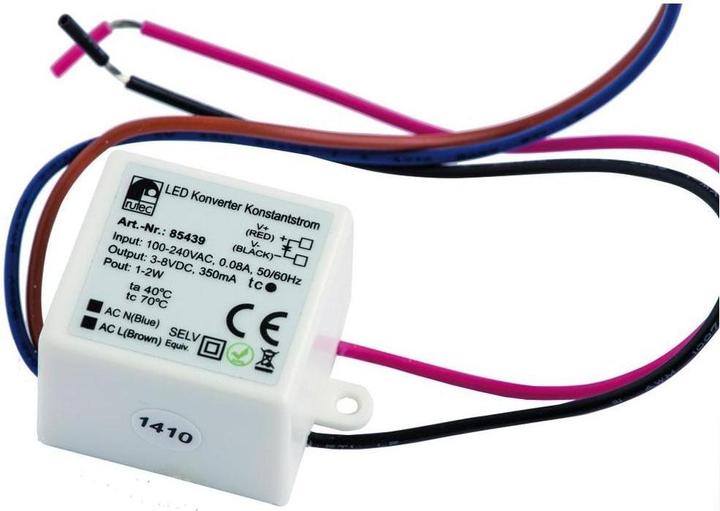 Rutec LED Konverter, 350mA, 1W-2W, 3-8V, 100-240V AC, statisch