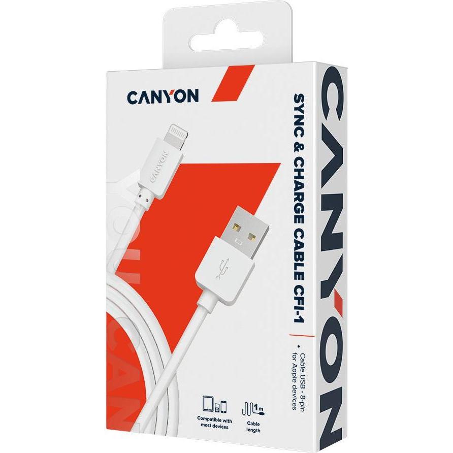 Thumbnail - Canyon CNE-CFI1W lightning cable White (1 m, USB 2.0), USB Kabel