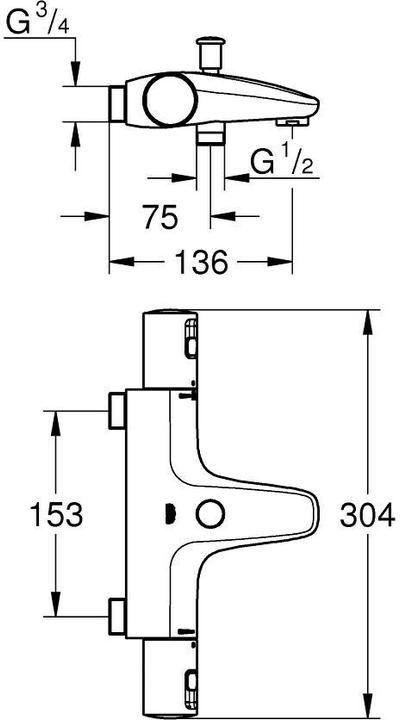 Produktbild Grohe Precision Start QuickFix Thermostatarmatur für Wanne, 153mm Stichmass (CH), mattschwarz