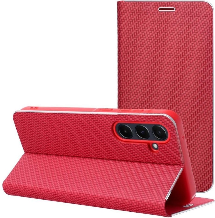Produktbild OEM Book case LUNA Book Carbon for Xiaomi Redmi 13C / POCO C65 red (Xiaomi Poco C65, Xiaomi Redmi 13C)