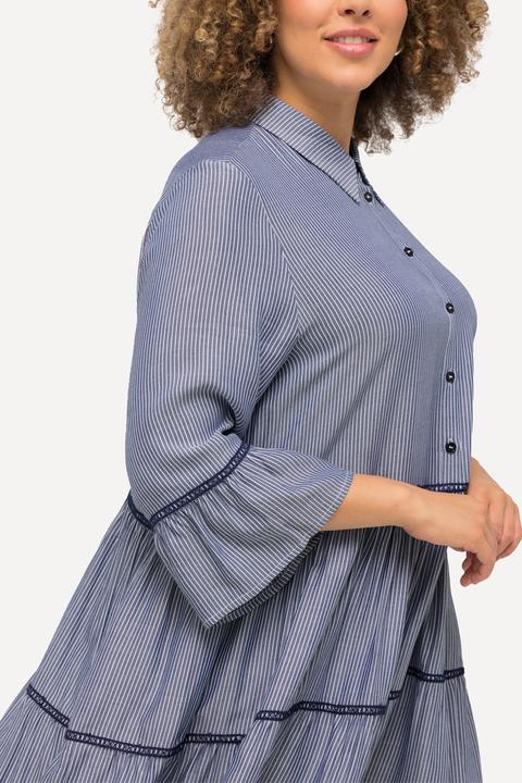 Immagine prodotto Ulla Popken Abito dal taglio svasato con ricami, colletto da camicia e maniche a 3/4 (46, 48)