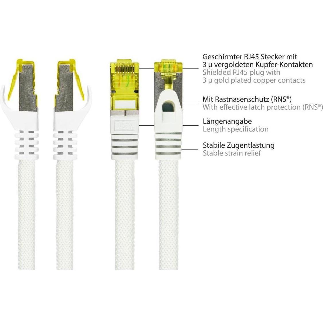 Thumbnail - Kabelmeister RJ45 Patchkabel mit Cat. 7 Rohkabel, und Nylongeflecht, S/FTP, PiMF, halogenfrei, weiss, 20m (S/FTP, CAT7, ...