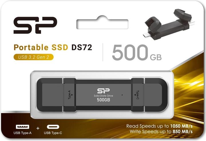 Productafbeelding Silicon Power 500 GB draagbare stick SSD USB 3.2 DS72 Zwart (0.50 TB)