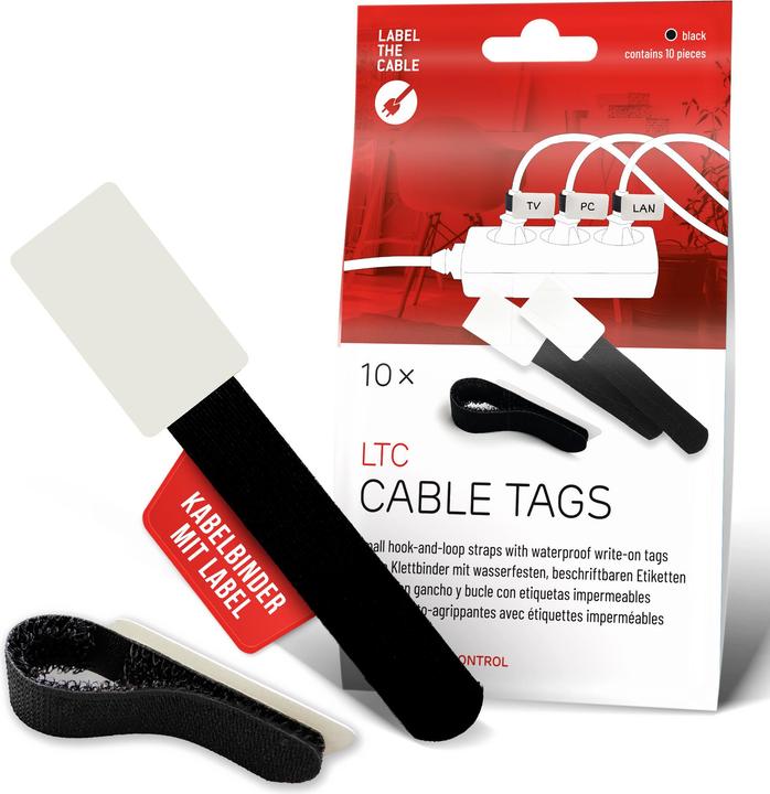 Actual product image Label-the-cable LTC CABLE TAGS, Klett Kabelfahnen beschriftbar 10er Set schwarz (Velcro cable ties, 90 mm, 10 pcs.)