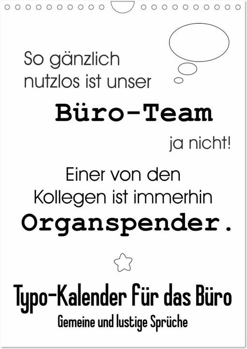 Produktbild Typo-Kalender für das Büro. Gemeine und lustige Sprüche (Wandkalender 2026 DIN A4 hoch), CALVEN (A4)