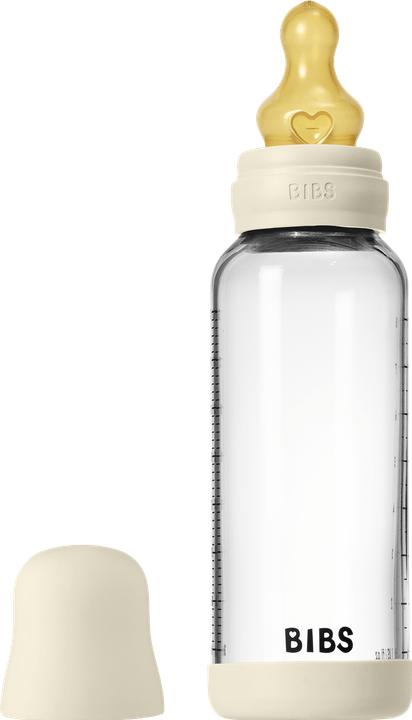 Productafbeelding Bibs - Glass Baby Bottle Round Latex Medium Flow - Ivory - 240 ml (240 ml)