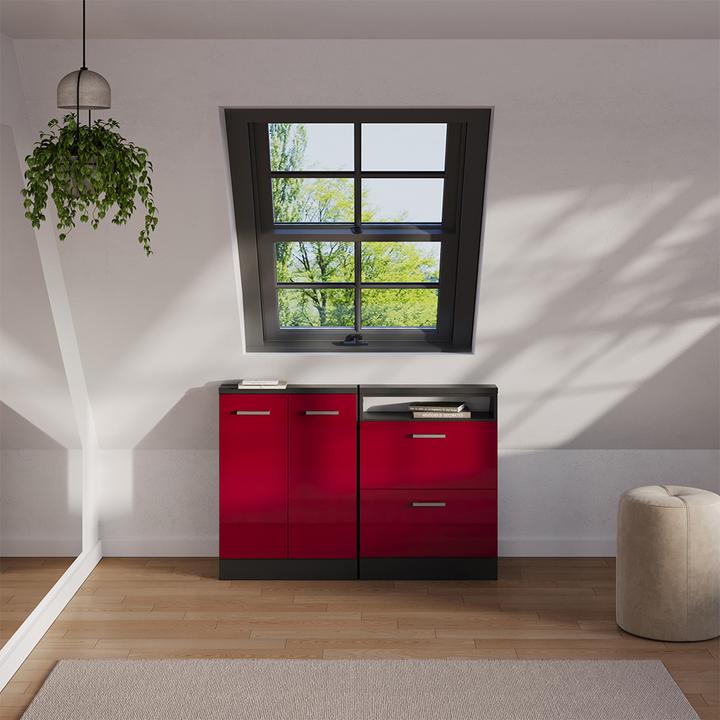 Produktbild Vichy Dachschrägenschrank Rion, Anthrazit/Bordeaux Hochglanz, mit 2 Schubladen (46 x 60 x 81.60 cm)