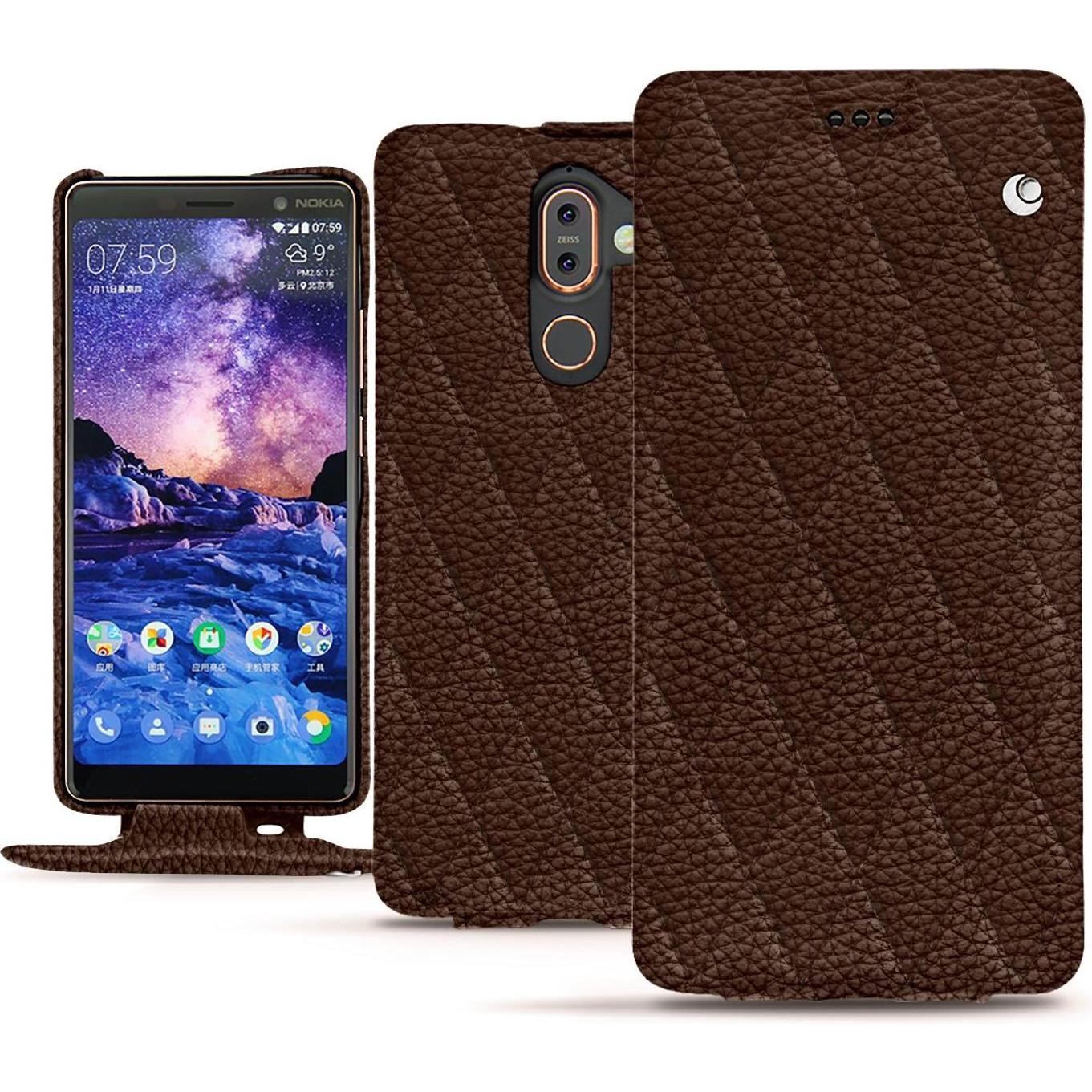 Noreve Lederschutzhülle vertikal (Nokia 7 Plus), Smartphone Hülle, Braun
