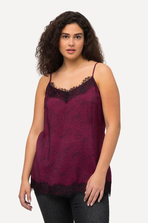 Image du produit Ulla Popken Blouse sans manches à col V, satin et dentelle (50, 52)