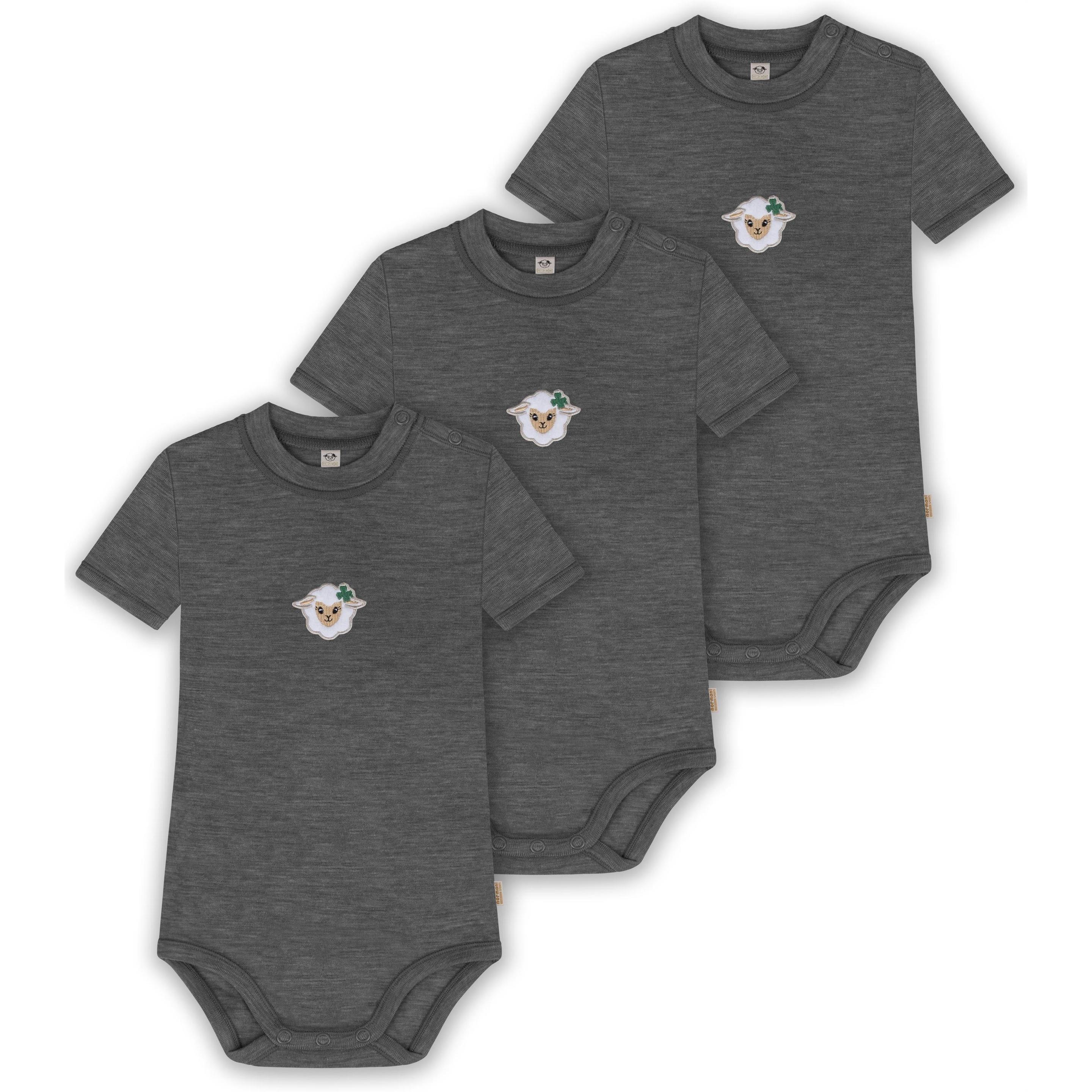 Normani, Body, 3er Set Baby Merino Kurzarmbody „Tihoi" - 9315, Grau, (62)