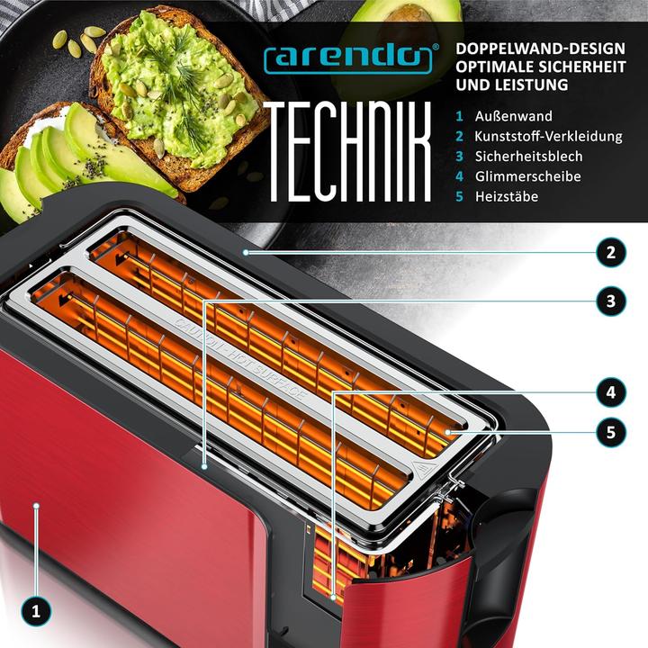 Produktbild Arendo Langschlitztoaster mit integriertem Brötchenaufsatz