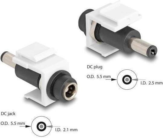 Produktbild Delock Keystone Modul DC 5,5 x 2,1 mm Buchse zu DC 5,5 x 2,5 mm Stecker weiÃŸ