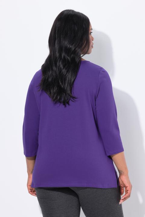 Immagine prodotto Ulla Popken T-shirt dal taglio svasato in cotone Pima con scollo a barca e maniche lunghe (50, 52)