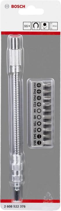 Produktbild Bosch Professional Zubehör 11 Stk. flexible Verlängerung aus Metall SDB (Kreuz Phillips PH, Kreuz Pozidriv PZ, Sechskant (hexagonal), Innensechsrund TX, Schraubschlitz)
