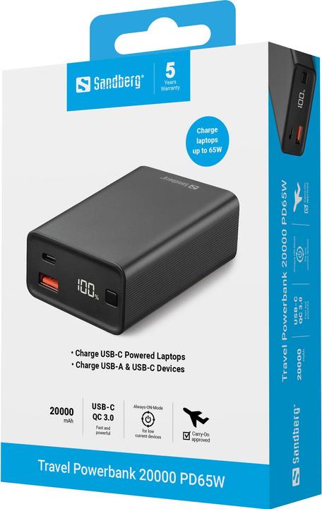 Actual product image Sandberg Travel Charger (20000 mAh, 65 W, 77 Wh)