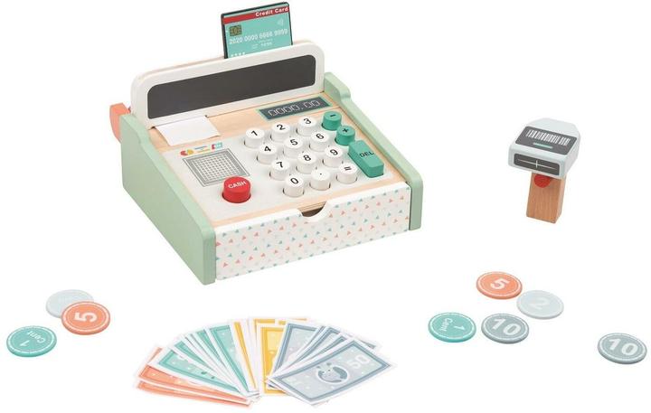 Spielba Cash register with scanner + wooden calculator