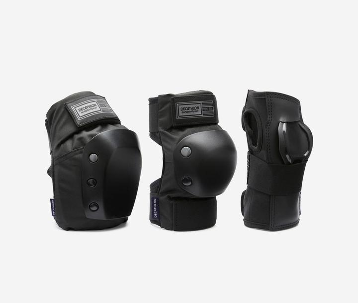 Immagine prodotto Decathlon Set di protezioni da skateboard per adulti a 3 pezzi Pad500 Nero (L, Ginocchiera, Protezioni per i polsi, Protettori gomito, Esemplare unico)
