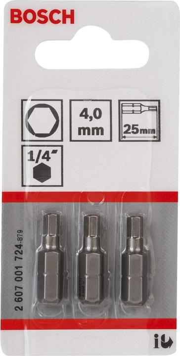 Produktbild Bosch Professional Zubehör Schrauberbit Extra-Hart HEX 4, 25 mm, 3er-Pack (Innensechsrund TX)