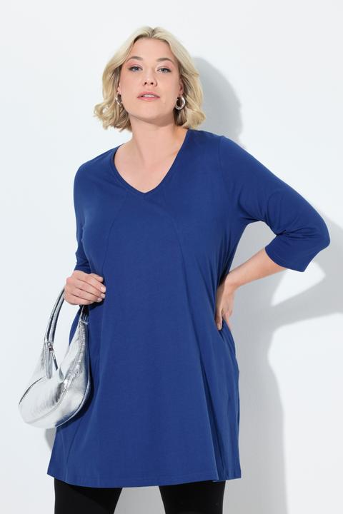 Produktbild Ulla Popken Longshirt, Ziernähte, A-Linie, V-Ausschnitt, 3/4-Arm (56)