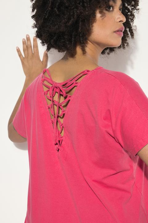 Actual product image Angel of Style Oversized Half-Sleeve V-Neck T-Shirt with Decorative Tie-Up Back (48)