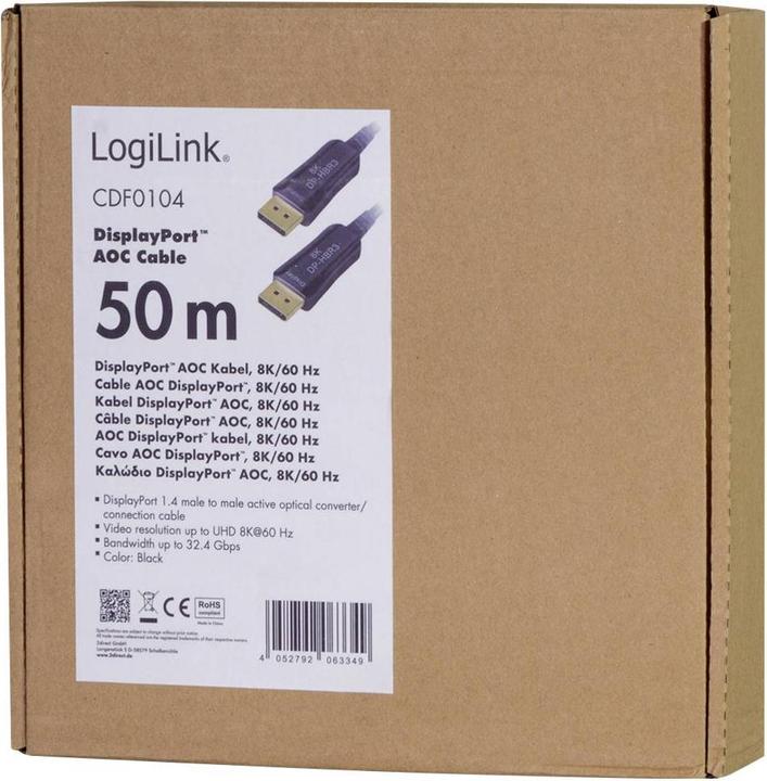 Image du produit LogiLink Câble DisplayPort - DisplayPort (M) (50 m, DisplayPort, 1.4)