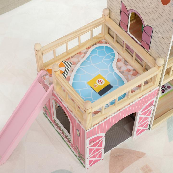 Produktbild Fasnacht Rosa Puppenhaus mit 3 Etagen 13 Möbelstücke aus MDF Holz 114x32x92cm