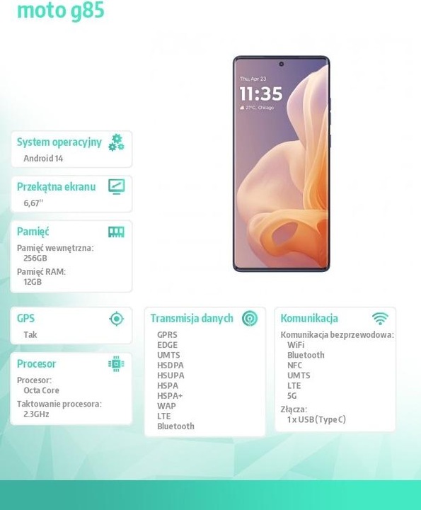 Actual product image Motorola Moto G85 (256 GB, Cobalt Blue, 6.65", SIM + eSIM, 50 Mpx, 5G)
