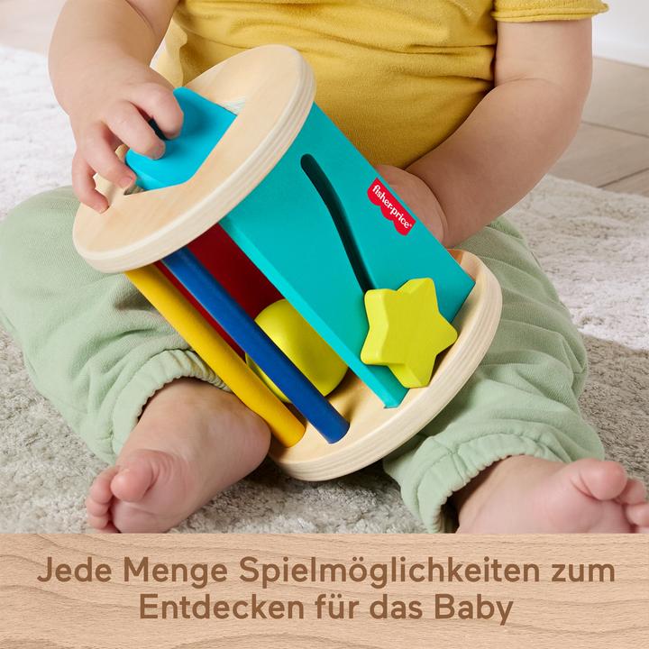 Actual product image Fisher-Price Wooden Crawl After Roller Baby Activity Toy for Sensory & Motor Skills Development