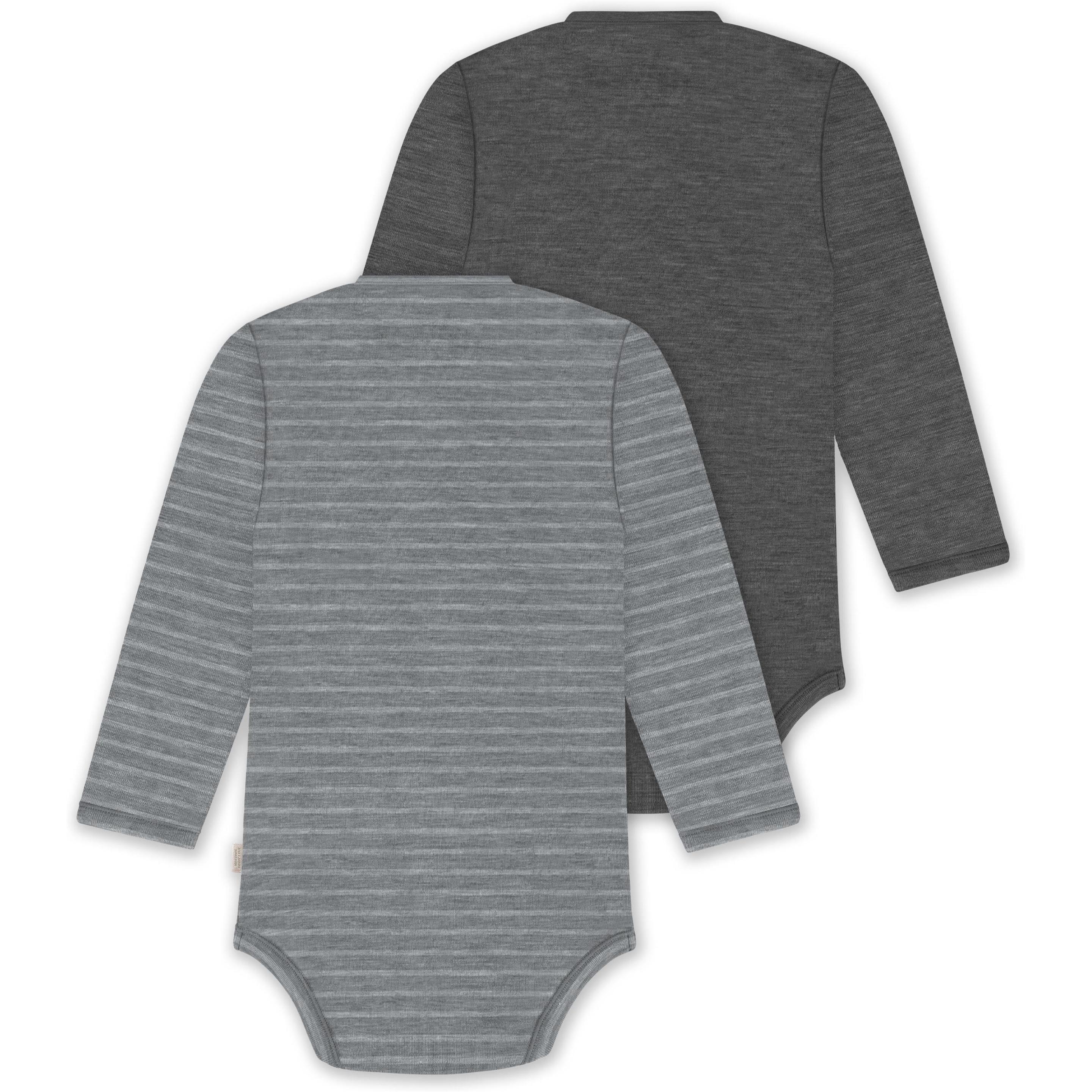 Thumbnail - Normani, Herren, Body, 2er Pack Bio Baby-Body Langarm Wickelbody aus Merinowolle für Junge und Mädchen - 9353, Grau, (50...