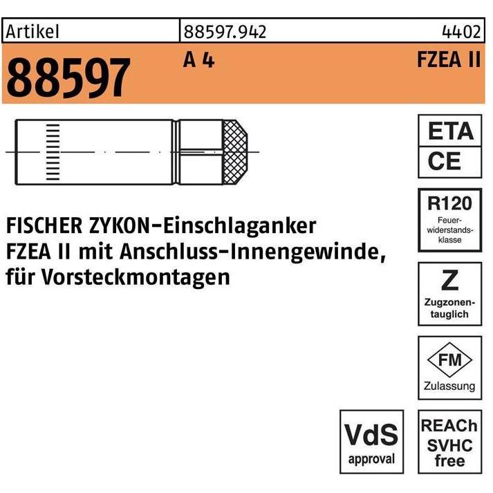 Thumbnail - Fischer, Dübel, Einschlaganker R 88597 ZYKON FZEA 14 x 40 M 12 A 4 (50 Stk.)