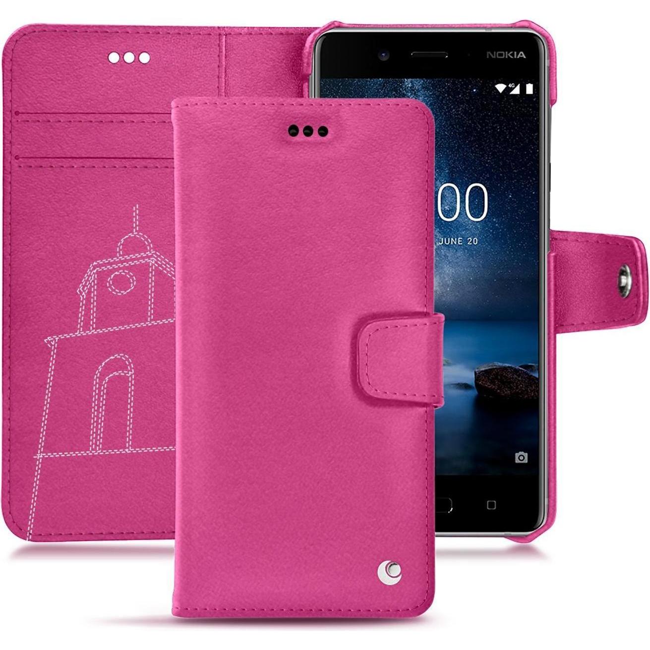 Noreve Lederschutzhülle Wallet (Nokia 8), Smartphone Hülle, Rosa