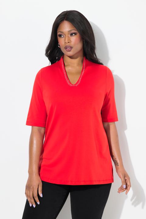 Immagine prodotto Ulla Popken T-shirt dal taglio svasato in cotone Pima con scollo montante e mezze maniche (46, 48)
