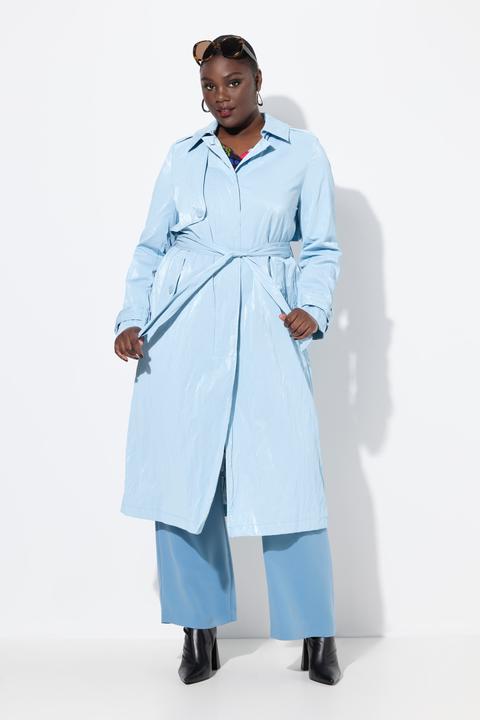 Image du produit Ulla Popken Trench-coat coupe évasée, col chemise et ceinture nouée, reflets métalliques (50, 52)