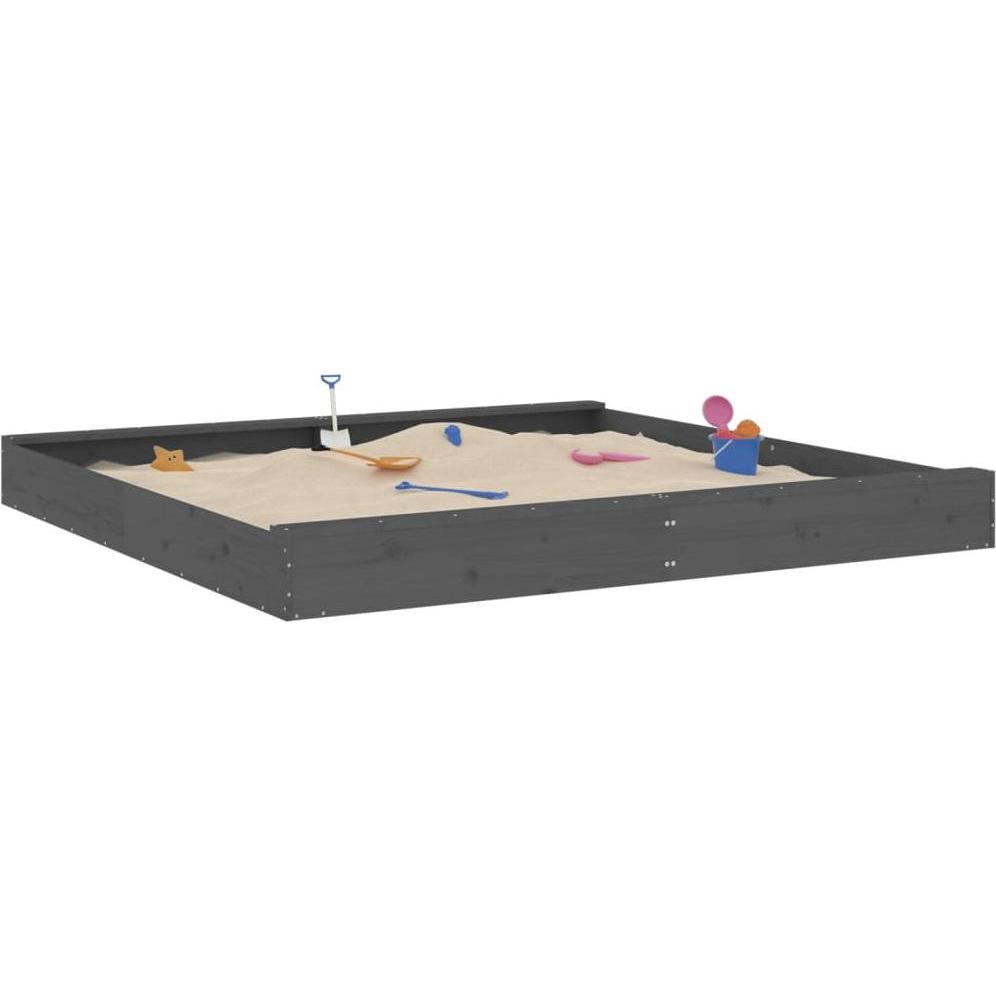 VidaXL Sandkasten mit Sitzen Grau Quadratisch Massivholz