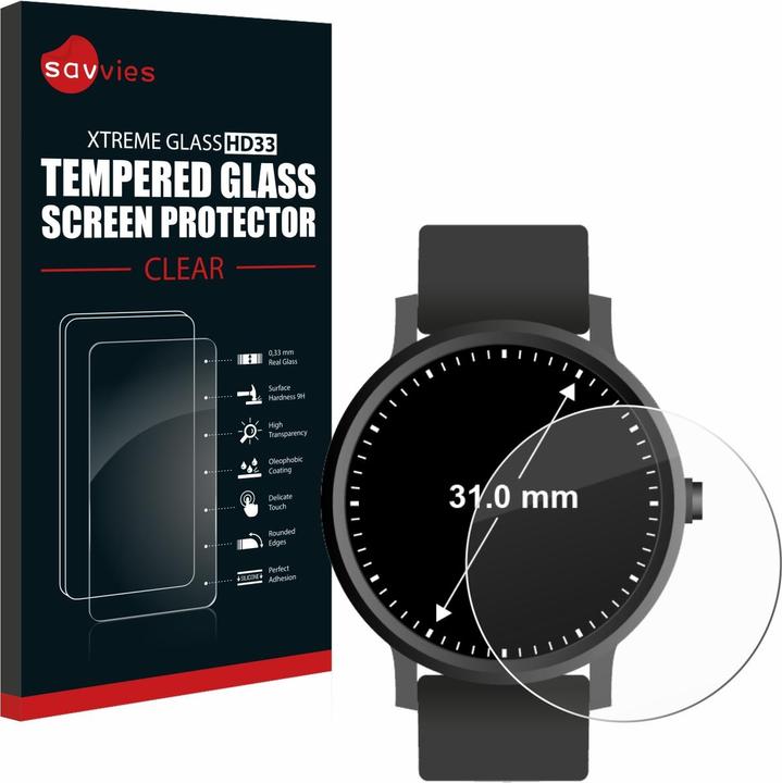 Immagine prodotto Savvies HD33 Clear Pellicola protettiva in vetro temperato per Orologi (circolare, Diametro: 31 mm)