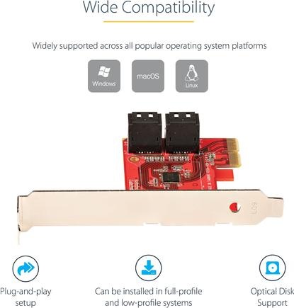 Actual product image StarTech com SATA PCIe Card - 4 Port PCIe SATA Expansion Card - 6Gbps - Low Profile Bracket - Stacke