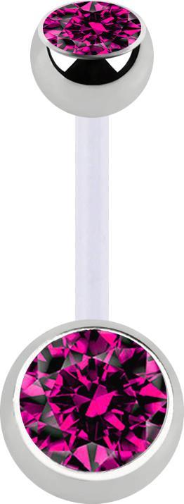 Immagine prodotto Star Piercing Banana trasparente con due sfere in cristallo argento fucsia (Materiale sintetico, Acciaio chirurgico 316L, senza ottone)