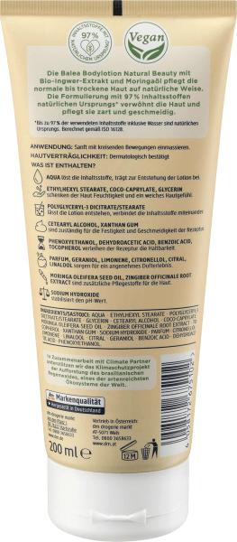 Produktbild dm Balea Natural Beauty Bodylotion Bio Ingwer Extrakt & Moringa Öl