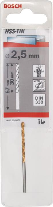 Actual product image Bosch Professional Zubehör Metal drill HSS-TiN, DIN 338, 2.5 x 30 x 57 mm (2.5 mm)